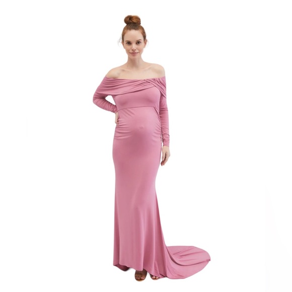 Motherhood OFF THE SHOULDER MATERNITY GOWN & PHOTOSHOOT DRESS NWOT Size:M - Picture 1 of 6